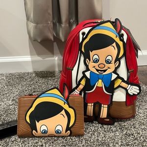 Disney Loungefly Mini Backpack with matching wallet Pinocchio. New with tags